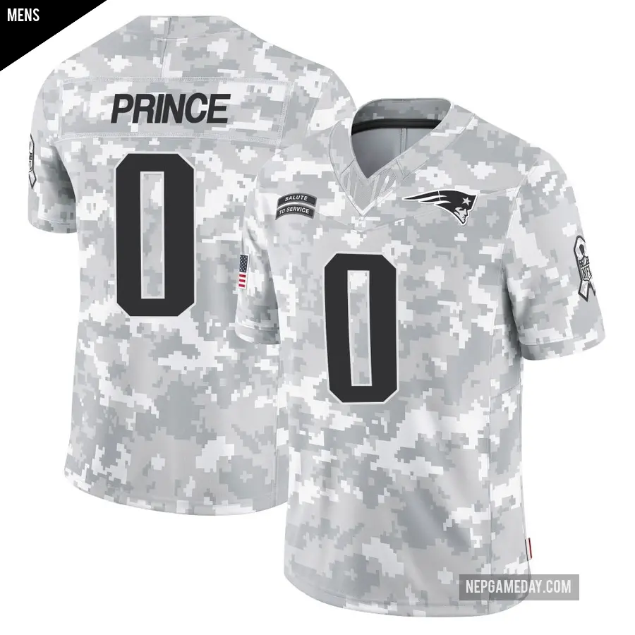 Men's New England Patriots ＃0 Deneric Prince Arctic Camo Limited 2024 Salute to Service Jersey