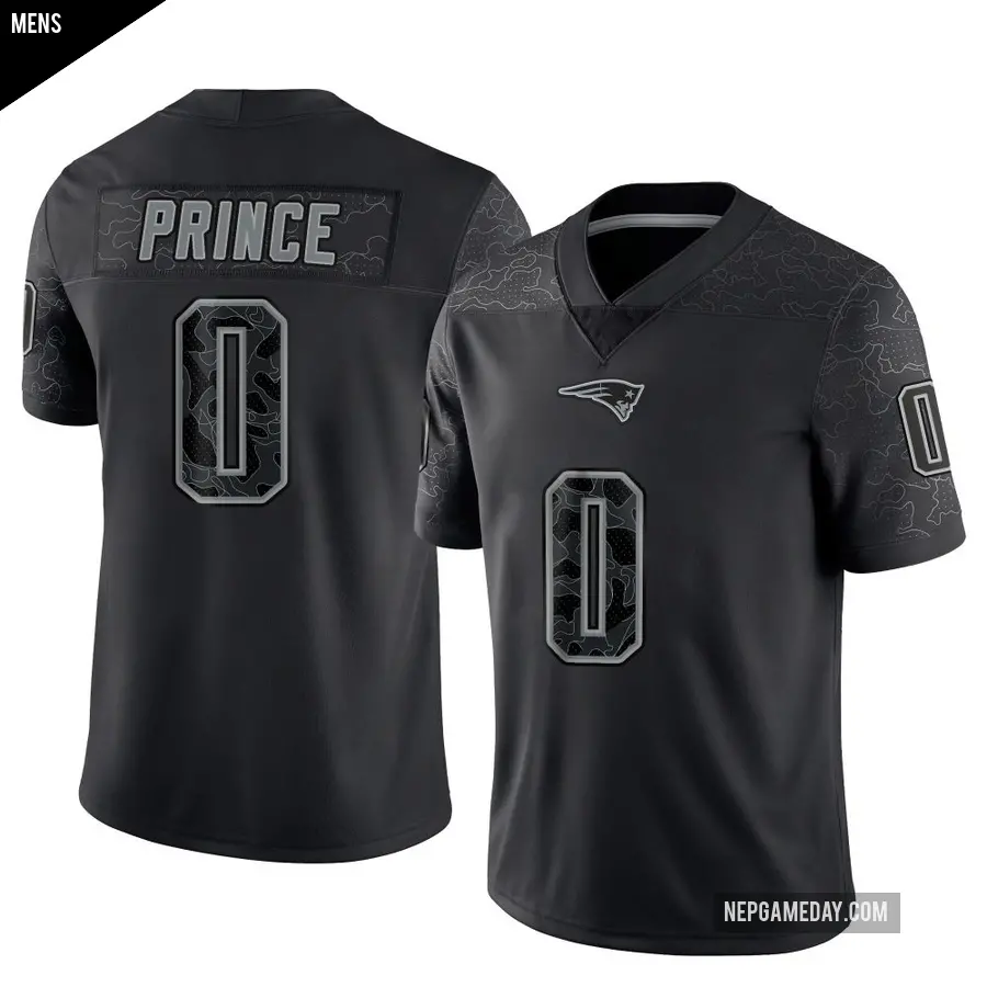 Men's New England Patriots ＃0 Deneric Prince Black Limited Reflective Jersey