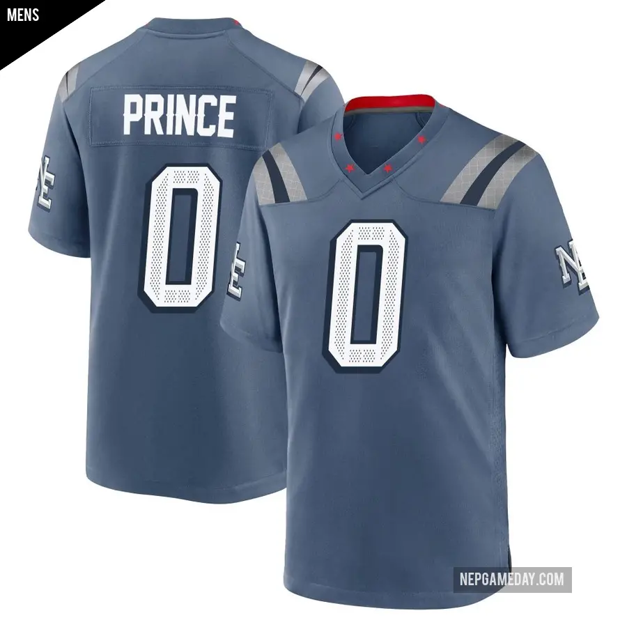 Men's New England Patriots ＃0 Deneric Prince Blue Game Storm 2025 Rivalries Collection Jersey