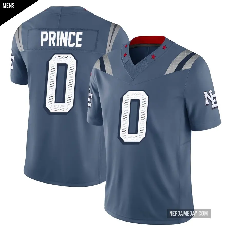 Men's New England Patriots ＃0 Deneric Prince Blue Limited Storm 2025 Rivalries Collection Jersey