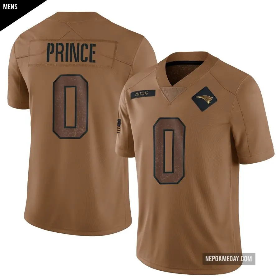 Men's New England Patriots ＃0 Deneric Prince Brown Limited 2023 Salute To Service Jersey