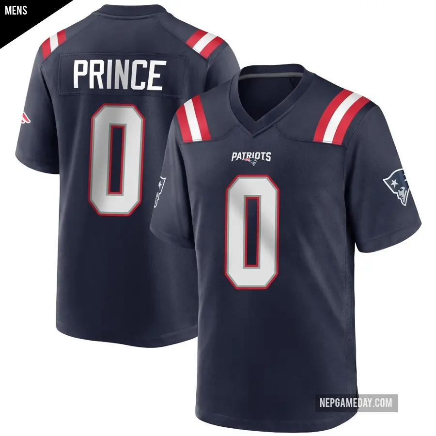 Men's New England Patriots ＃0 Deneric Prince Navy Blue Game Team Color Jersey