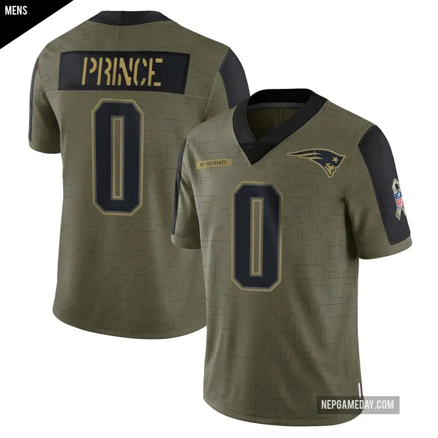 Men's New England Patriots ＃0 Deneric Prince Olive Limited 2021 Salute To Service Jersey