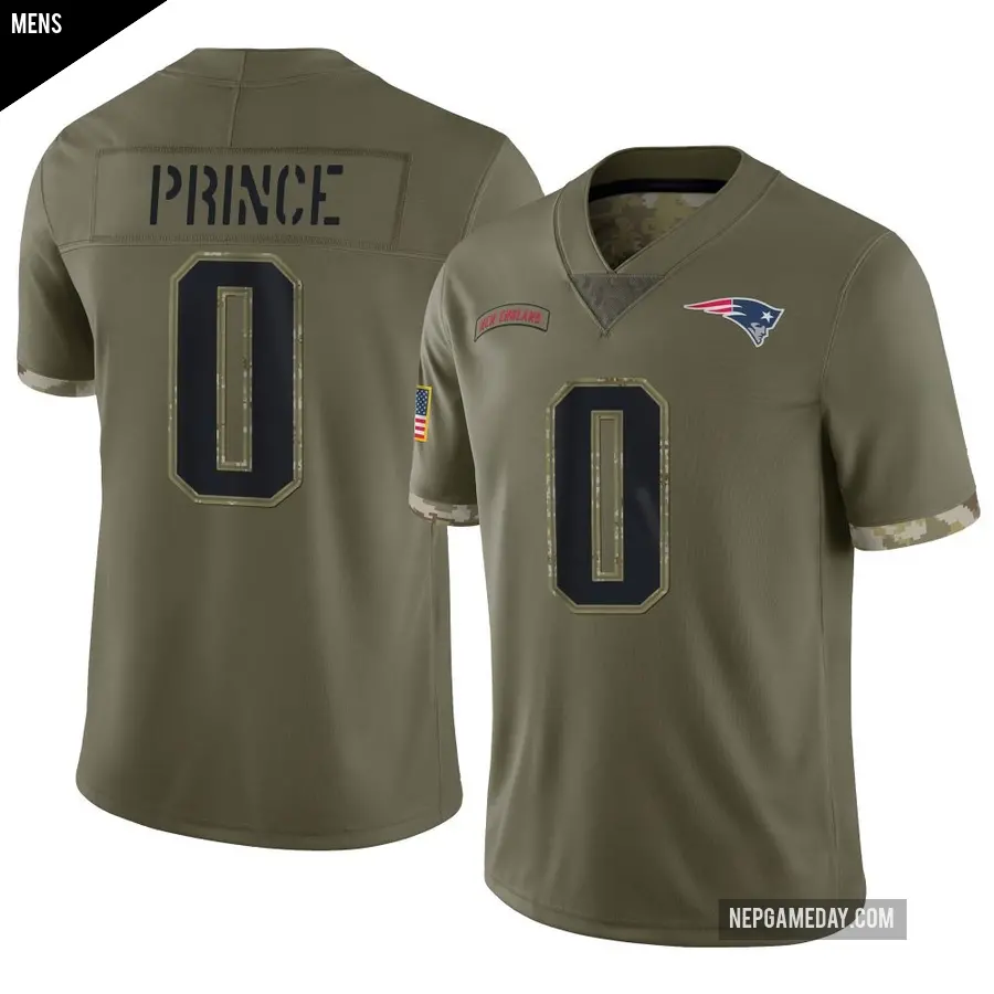 Men's New England Patriots ＃0 Deneric Prince Olive Limited 2022 Salute To Service Jersey