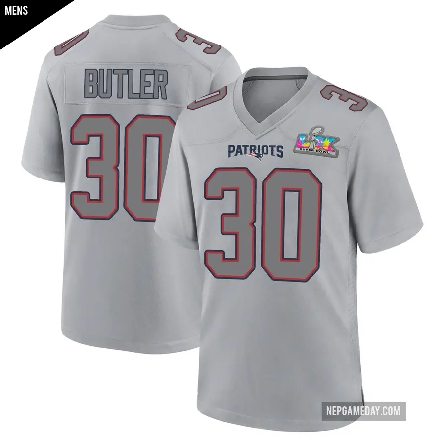 Men's New England Patriots ＃30 Eric Butler Game Silver Atmosphere Fashion Super Bowl LX Patch Jersey