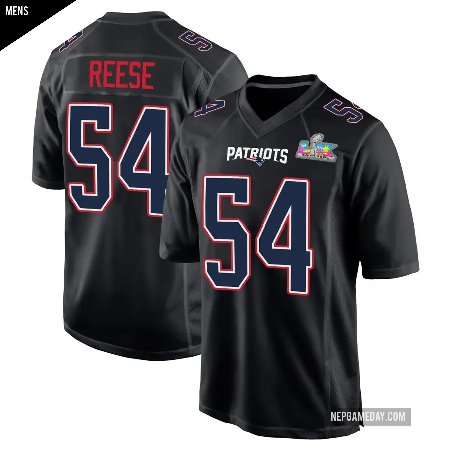 Men's New England Patriots ＃54 Otis Reese Black Game Carbon Fashion Super Bowl LX Patch Jersey