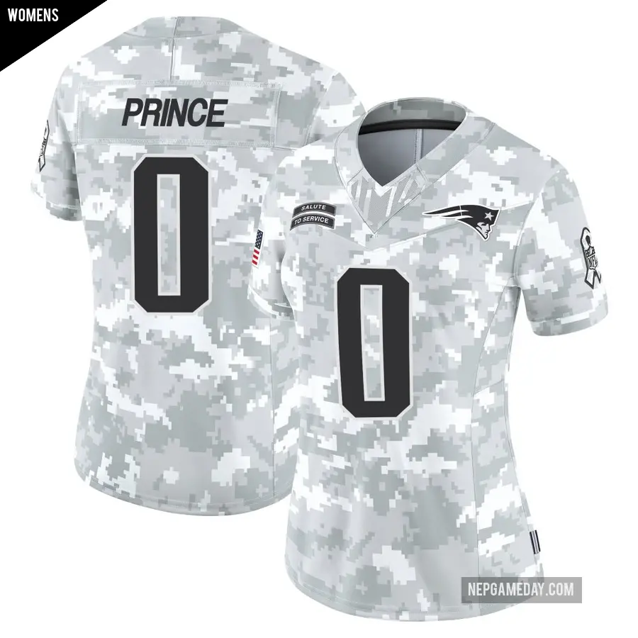 Women's New England Patriots ＃0 Deneric Prince Arctic Camo Limited 2024 Salute to Service Jersey