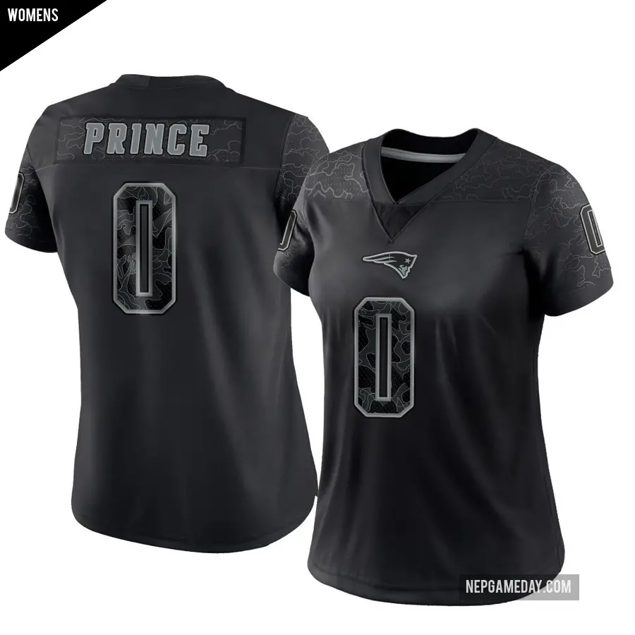 Women's New England Patriots ＃0 Deneric Prince Black Limited Reflective Jersey