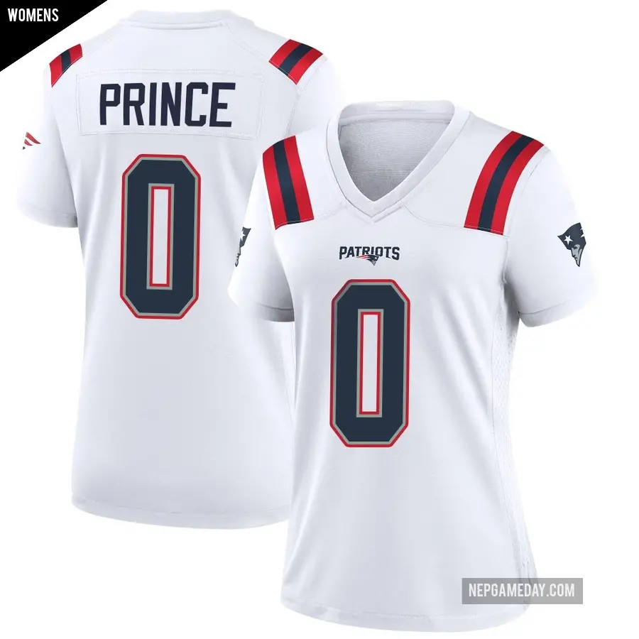 Women's New England Patriots ＃0 Deneric Prince White Game Jersey
