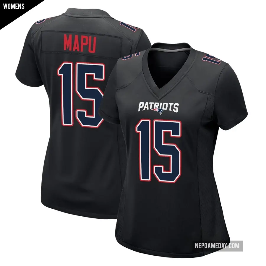 Women's New England Patriots ＃15 Marte Mapu Black Game Carbon Fashion Jersey