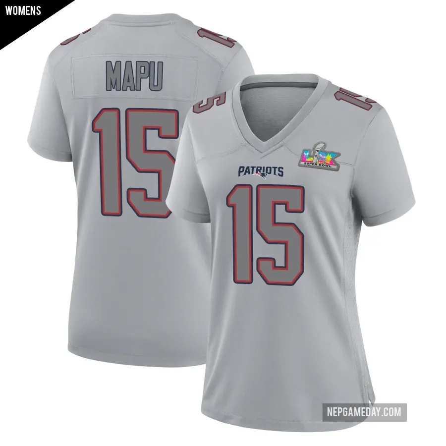 Women's New England Patriots ＃15 Marte Mapu Game Silver Atmosphere Fashion Super Bowl LX Patch Jersey