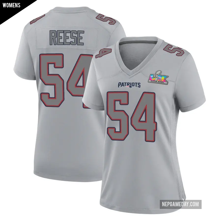 Women's New England Patriots ＃54 Otis Reese Game Silver Atmosphere Fashion Super Bowl LX Patch Jersey