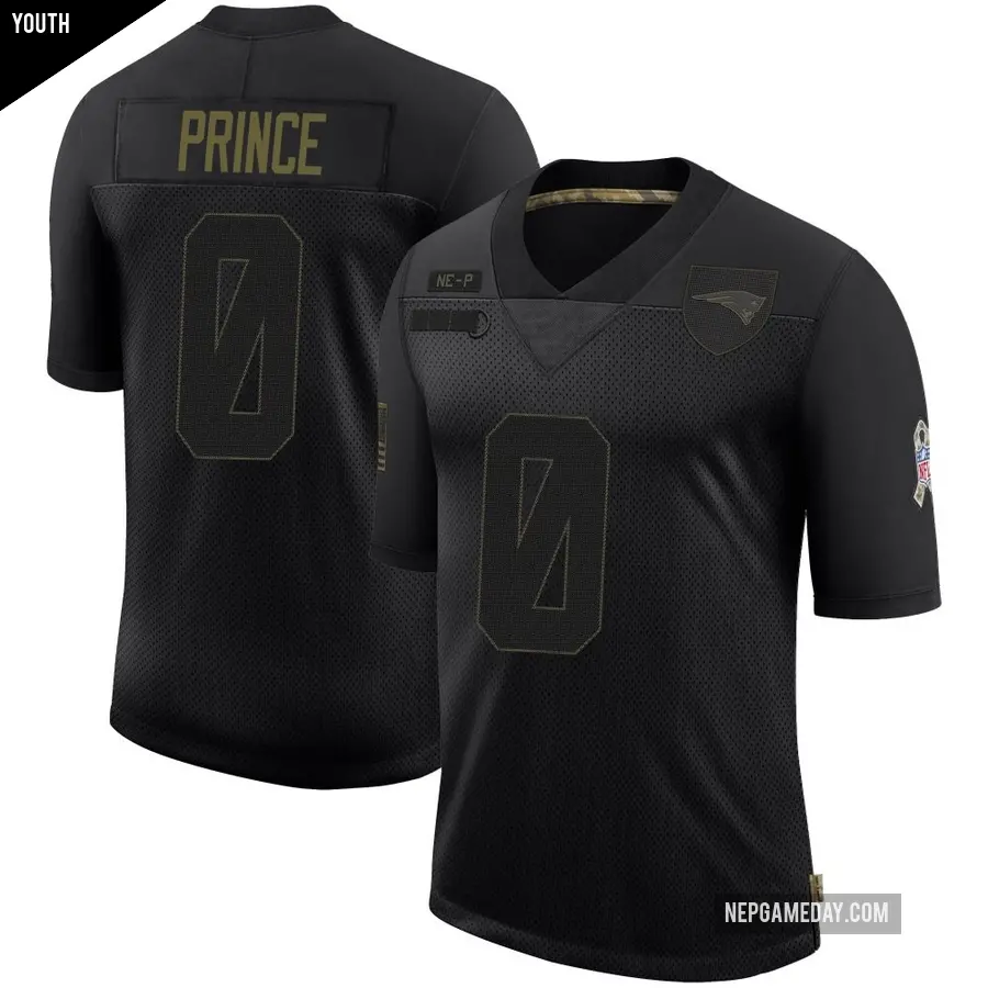 Youth New England Patriots ＃0 Deneric Prince Black Limited 2020 Salute To Service Jersey