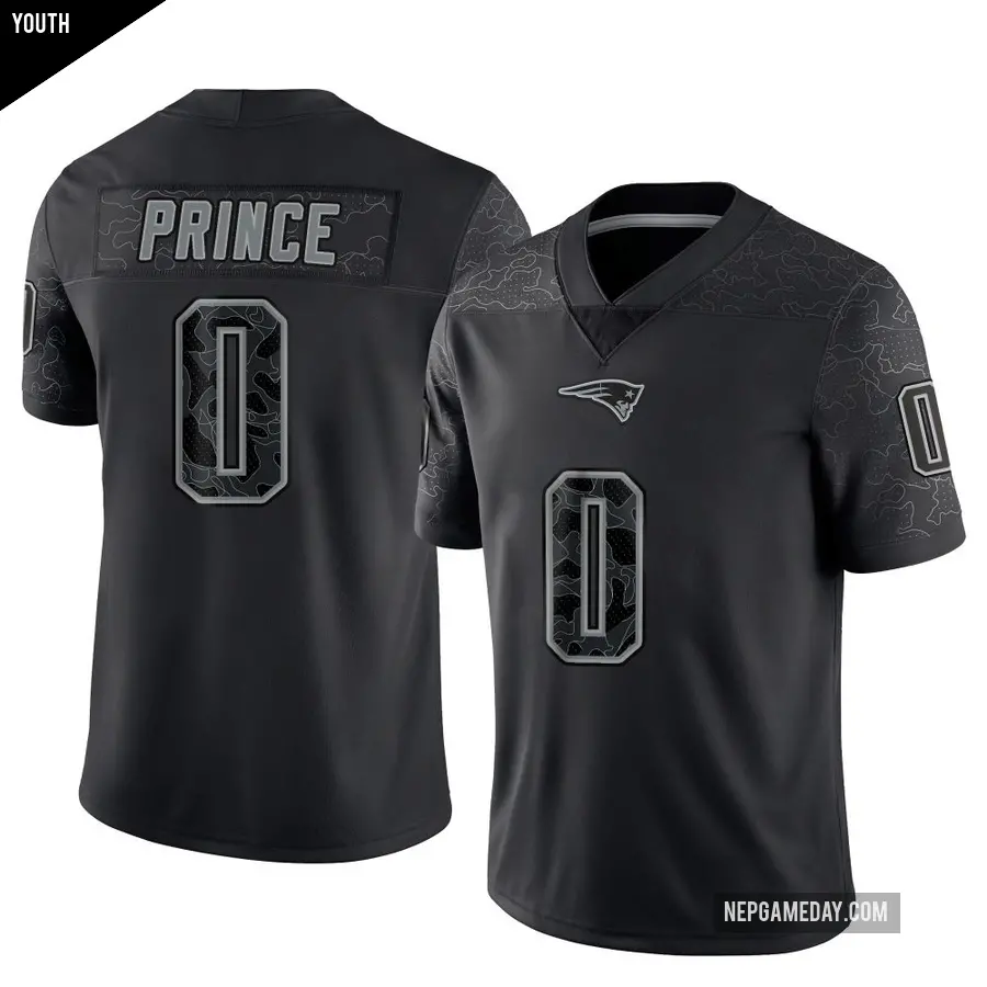 Youth New England Patriots ＃0 Deneric Prince Black Limited Reflective Jersey