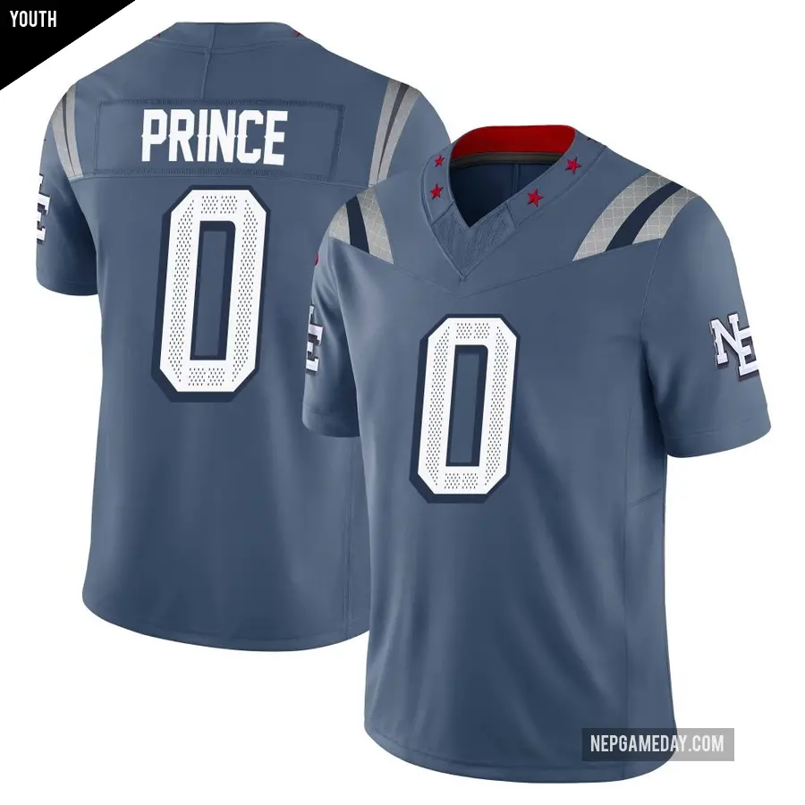Youth New England Patriots ＃0 Deneric Prince Blue Limited Storm 2025 Rivalries Collection Jersey