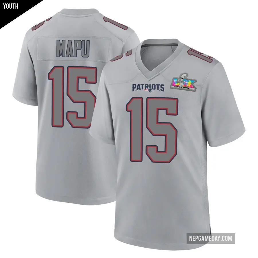 Youth New England Patriots ＃15 Marte Mapu Game Silver Atmosphere Fashion Super Bowl LX Patch Jersey