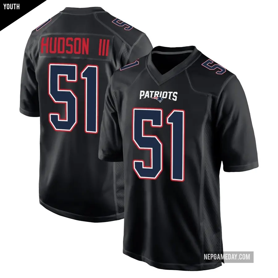 Youth New England Patriots ＃51 James Hudson III Black Game Carbon Fashion Jersey