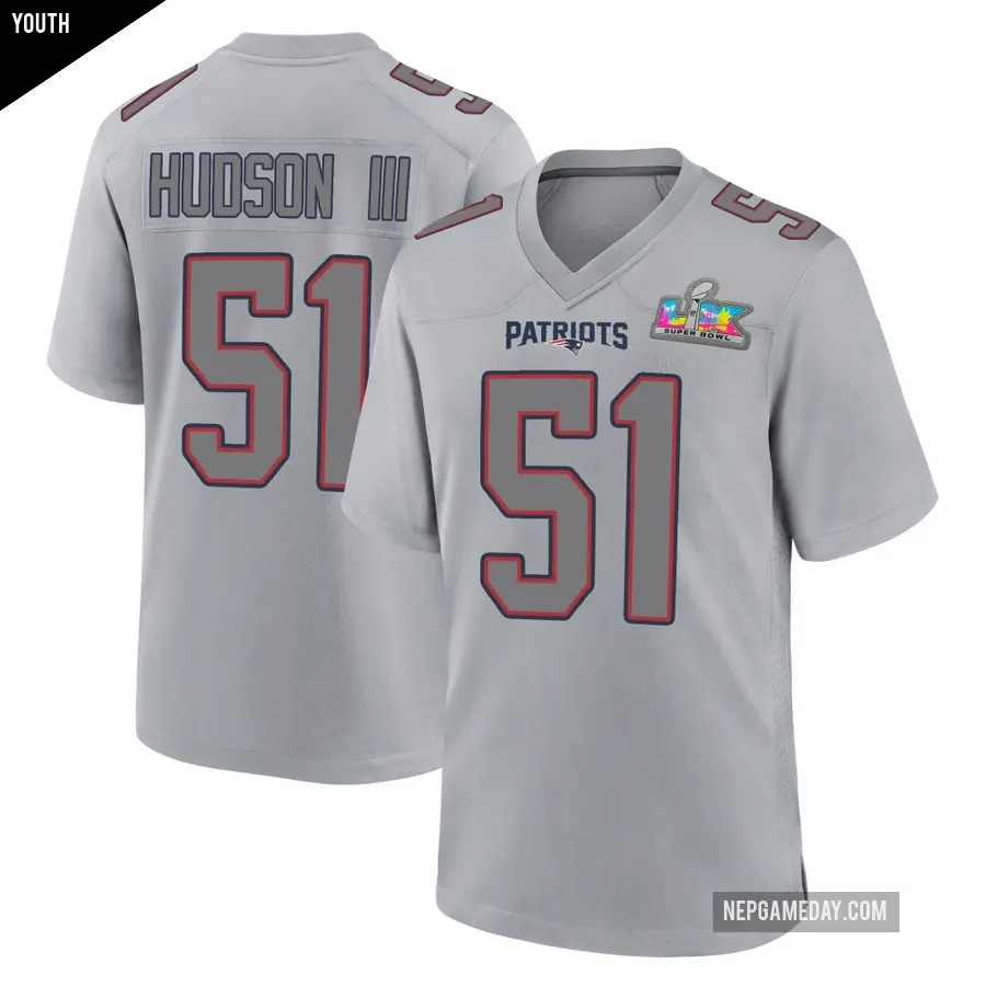 Youth New England Patriots ＃51 James Hudson III Game Silver Atmosphere Fashion Super Bowl LX Patch Jersey